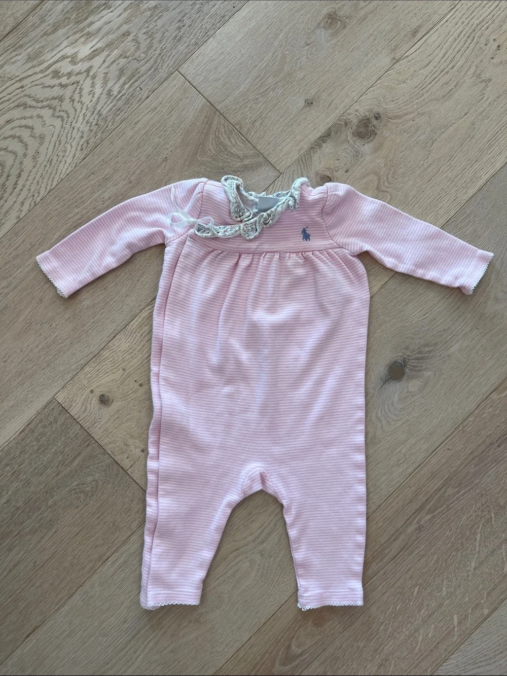 Ralph Lauren Soft Pink Long-Sleeve Ruffled Neck One-Piece Size 9 months